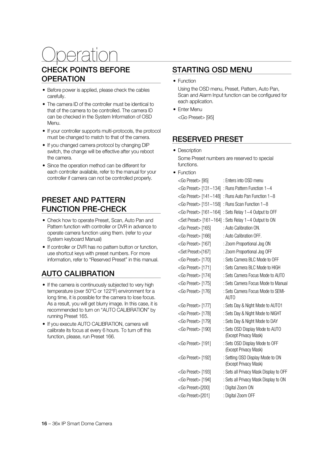 Samsung SNC-C7478P manual Operation, Auto Calibration 