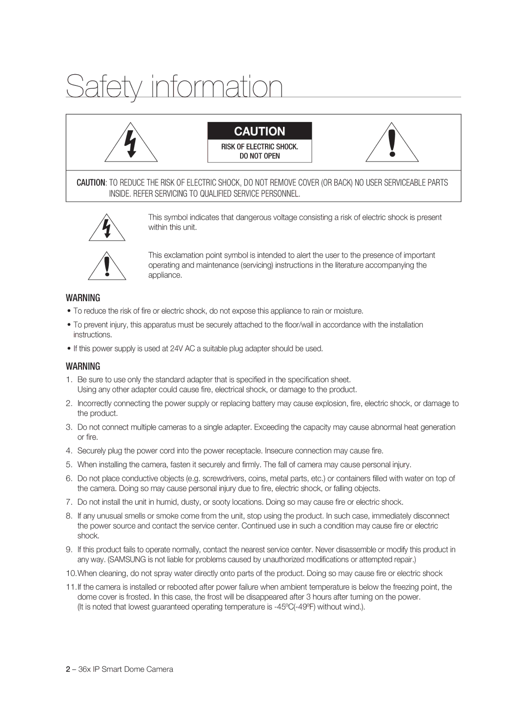 Samsung SNC-C7478P manual Safety information 