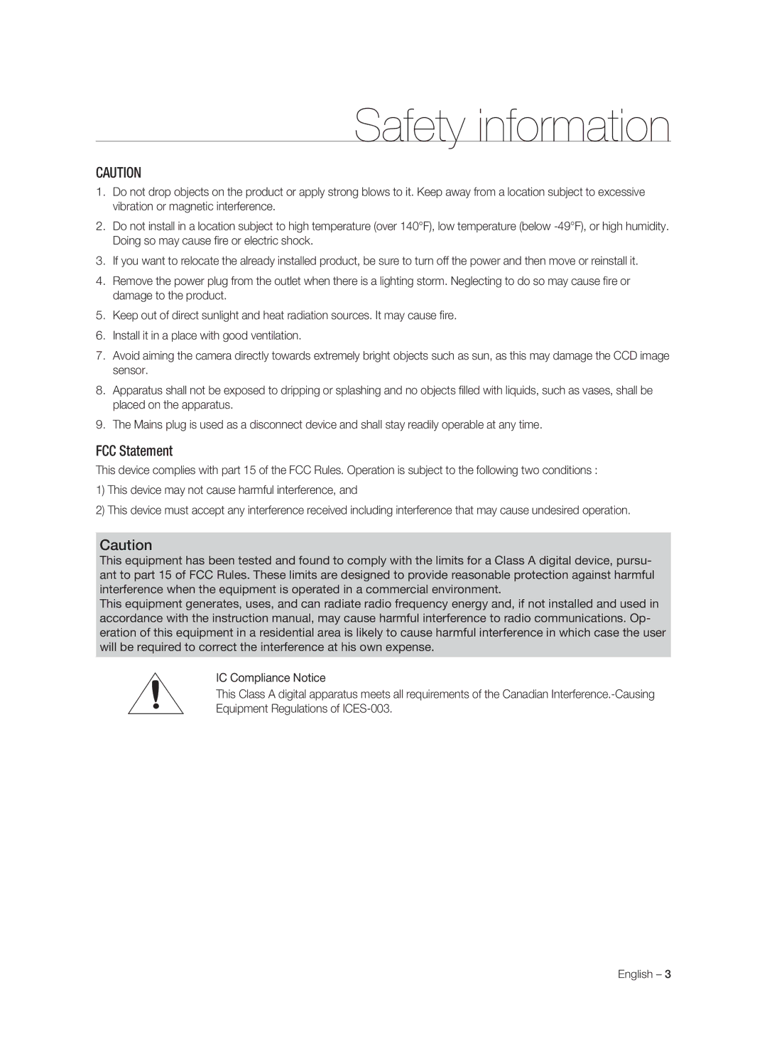 Samsung SNC-C7478P manual FCC Statement 