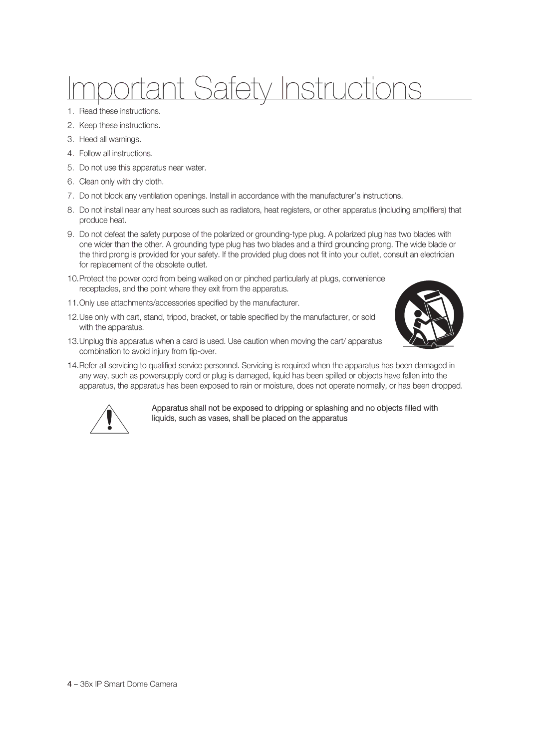 Samsung SNC-C7478P manual Important Safety Instructions 