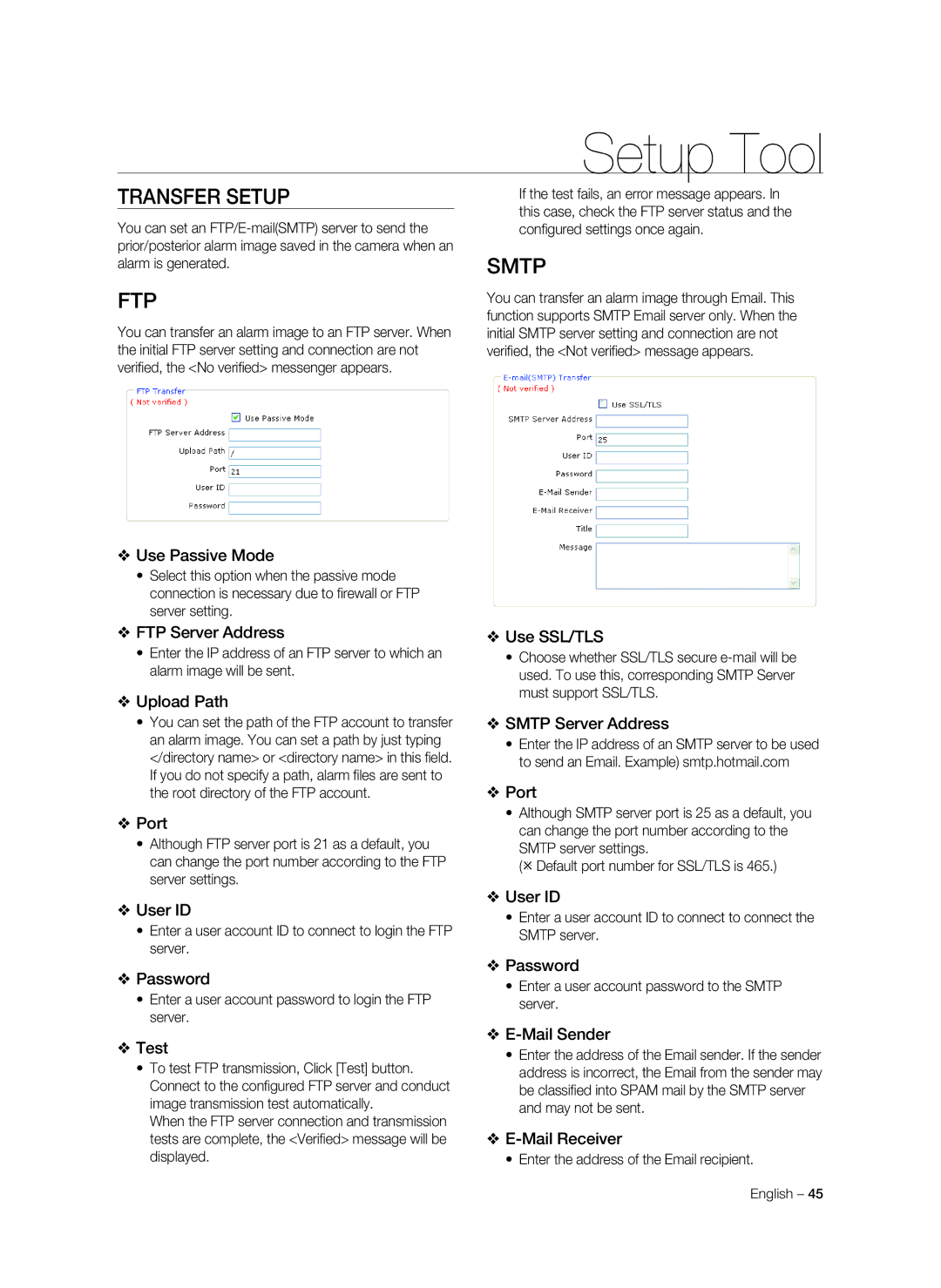 Samsung SNC-C7478P manual Transfer Setup, Ftp, Smtp 