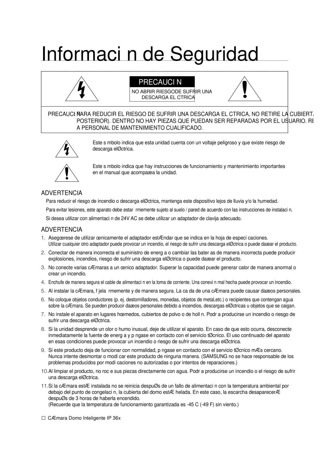 Samsung SNC-C7478P manual Información de Seguridad, Precaución 