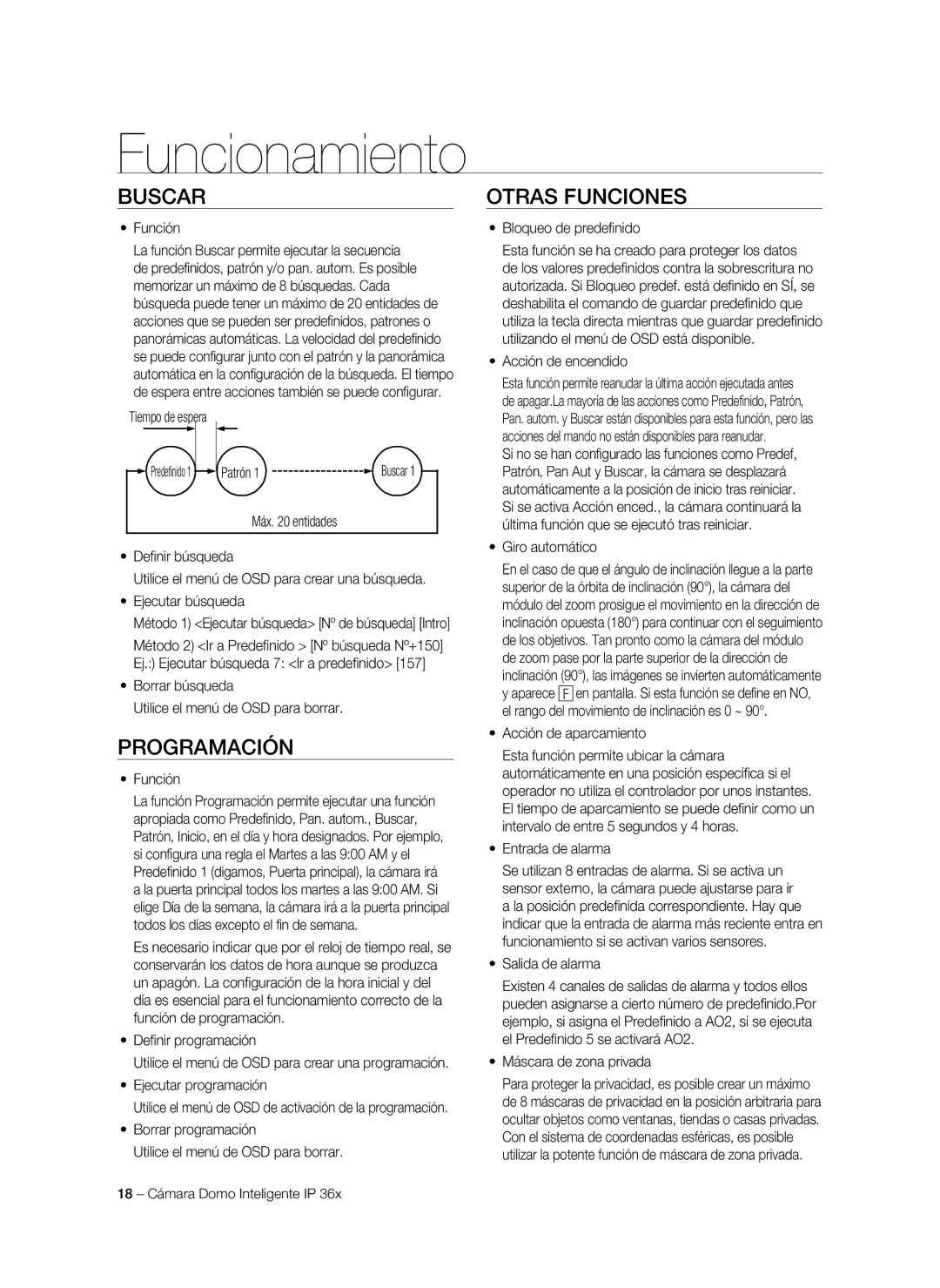 Samsung SNC-C7478P manual Buscar, Programación, Otras funciones 