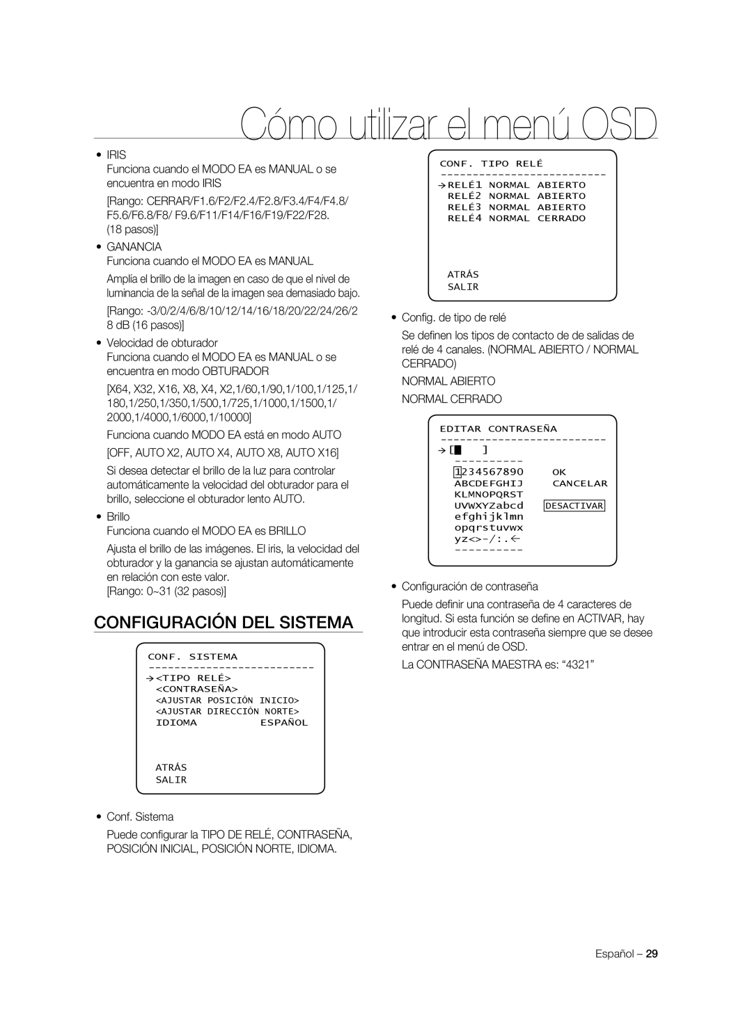 Samsung SNC-C7478P manual Configuración del sistema, Ganancia 