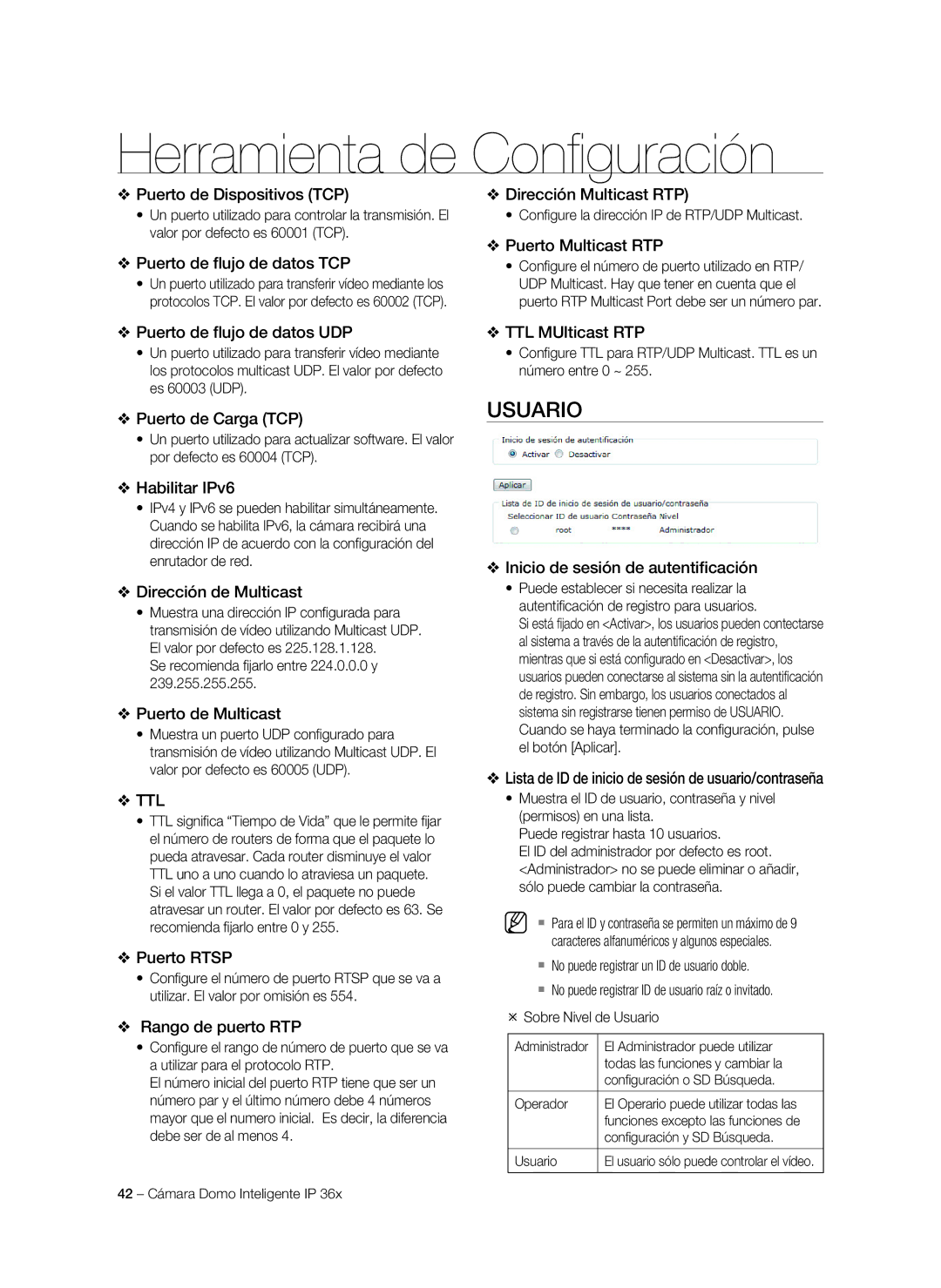 Samsung SNC-C7478P manual Herramienta de Configuración, Usuario 