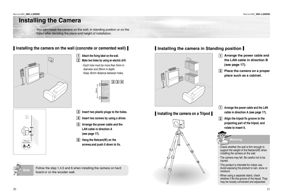 Samsung SNC-L200P manual Installing the Camera, LAN cable in direction a, See, Hang the NetcamW on 