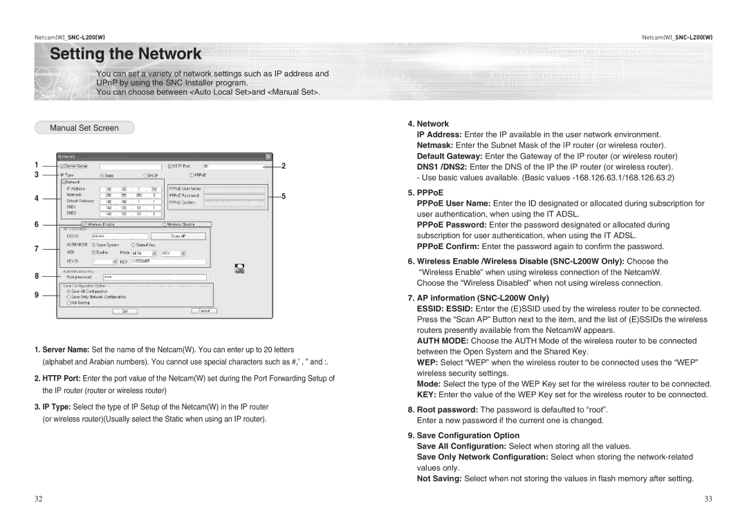 Samsung SNC-L200P UPnP by using the SNC Installer program, You can choose between Auto Local Setand Manual Set, Network 