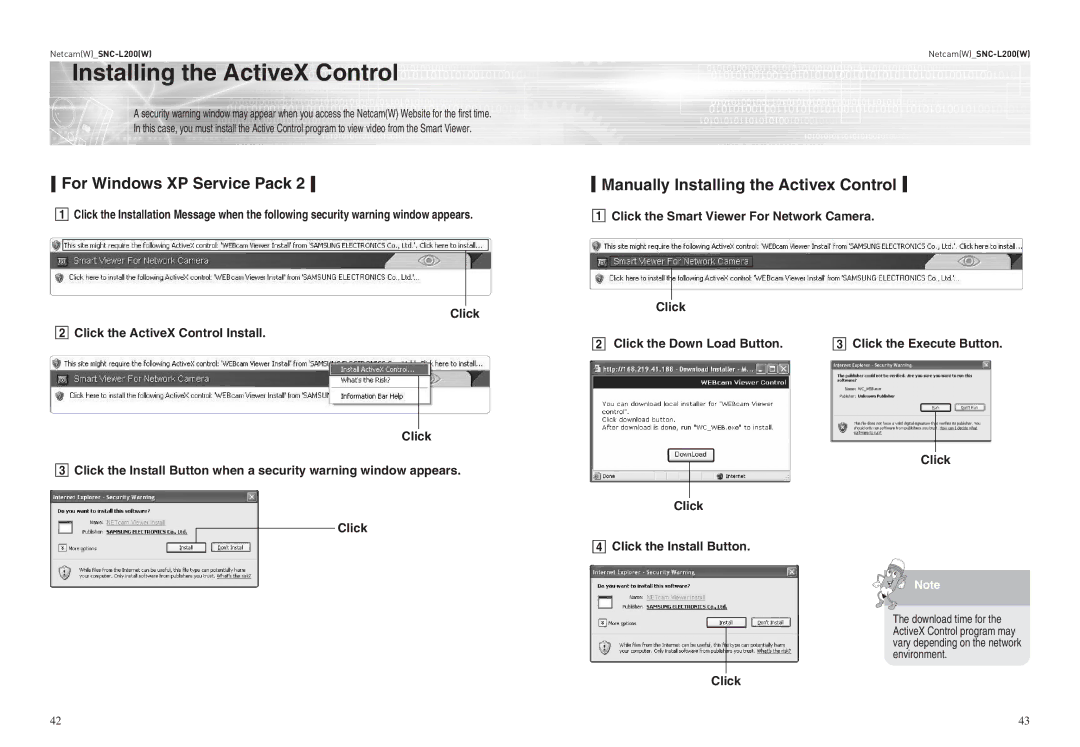 Samsung SNC-L200P manual For Windows XP Service Pack, Manually Installing the Activex Control 