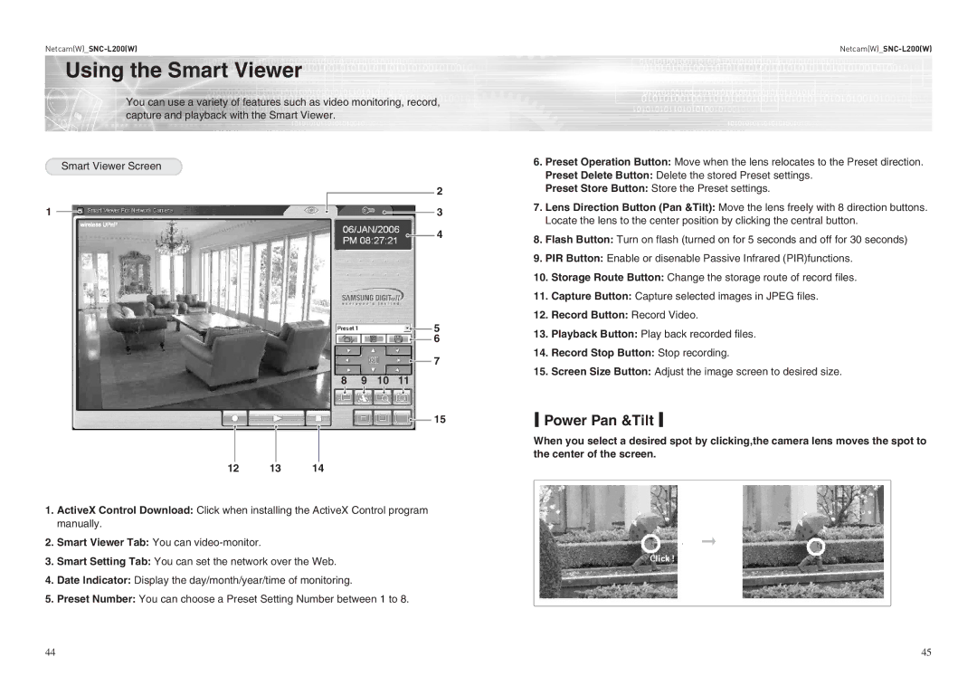 Samsung SNC-L200P manual Using the Smart Viewer, 12 13, Record Button Record Video, Record Stop Button Stop recording 