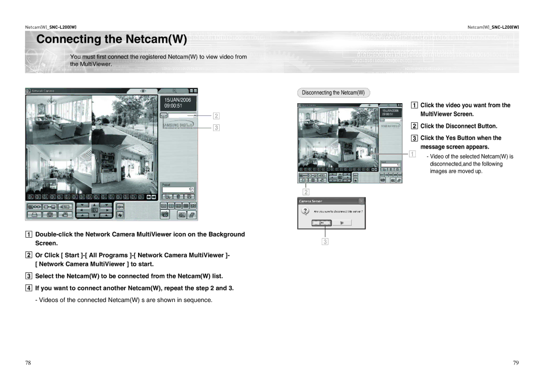 Samsung SNC-L200P manual Connecting the NetcamW, Click the Yes Button when the message screen appears 