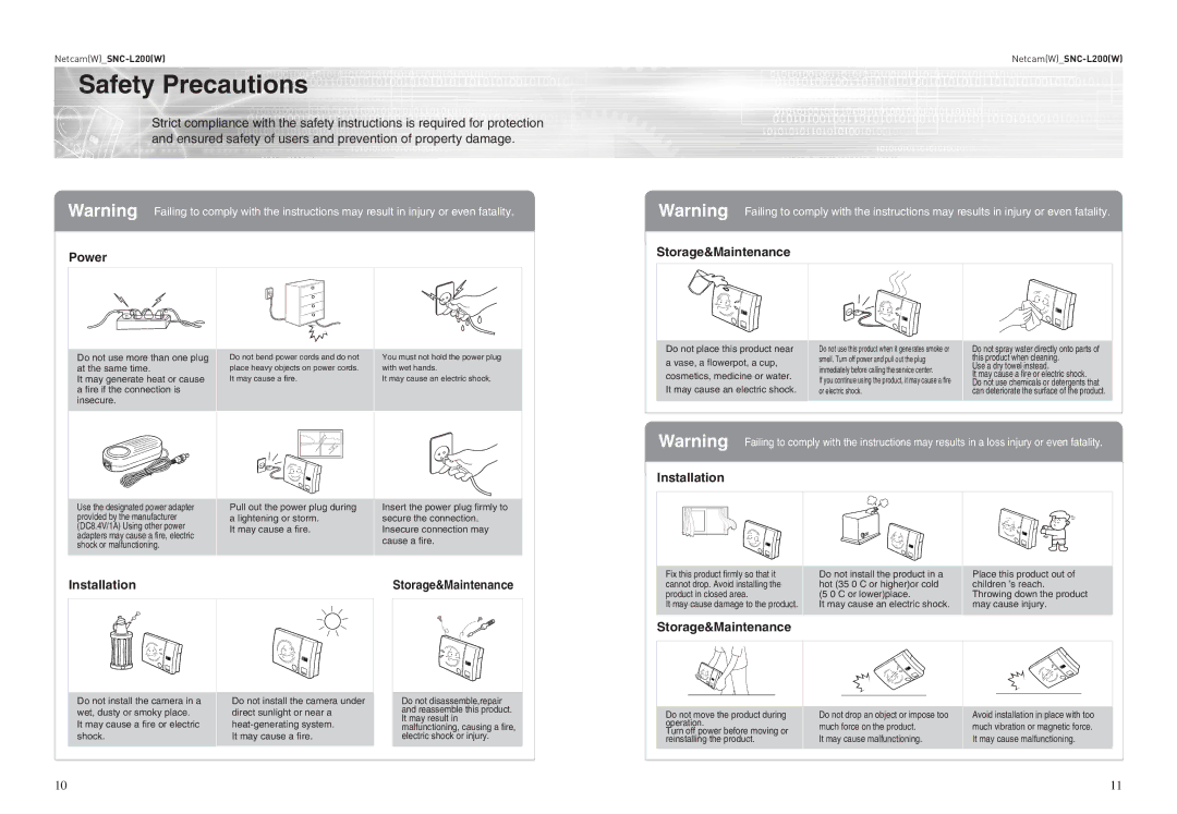 Samsung SNC-L200P manual Power, Installation, Storage&Maintenance 