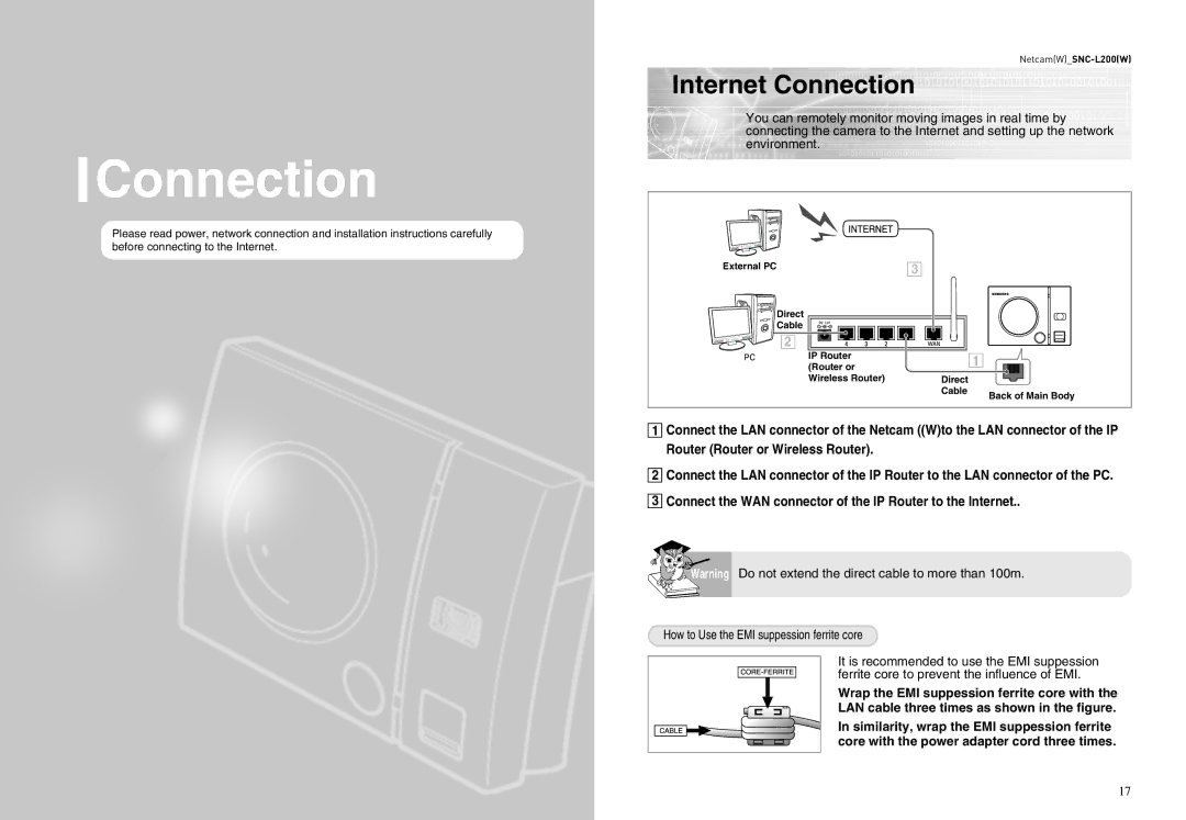 Samsung SNC-L200P manual Internet Connection 