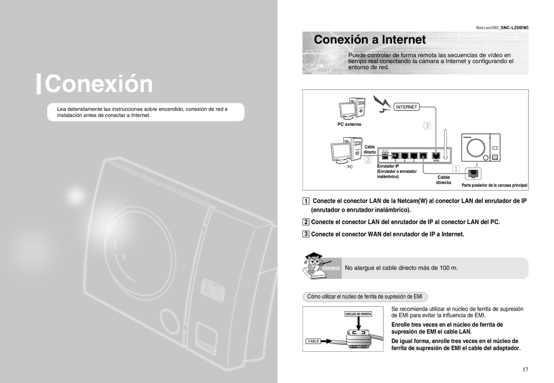 Samsung SNC-L200P manual Conexión a Internet 