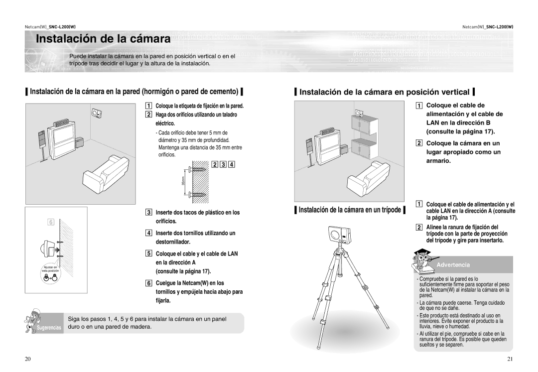 Samsung SNC-L200P manual Instalación de la cámara 