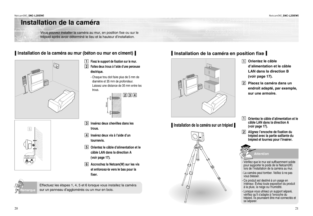 Samsung SNC-L200P manual Installation de la caméra sur un trépied 