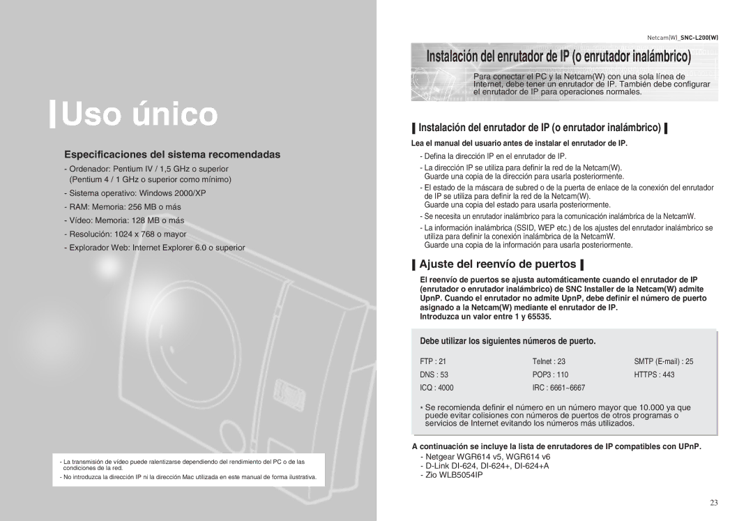 Samsung SNC-L200P manual Instalación del enrutador de IP o enrutador inalámbrico, Ajuste del reenvío de puertos 