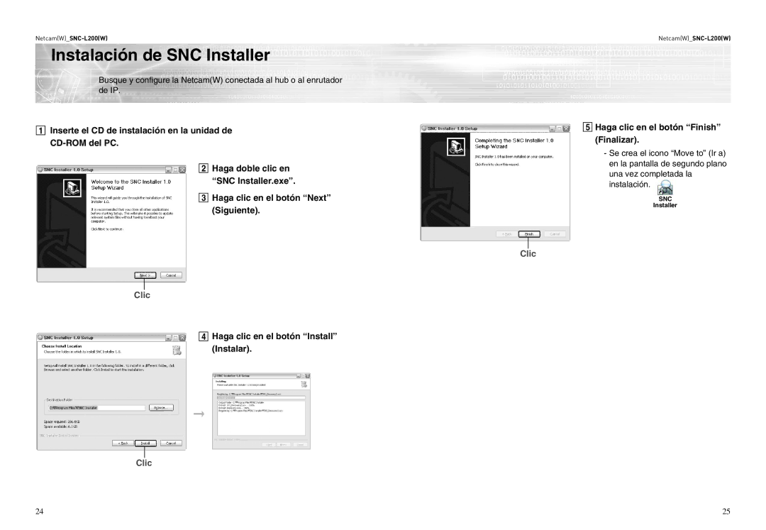 Samsung SNC-L200P manual Instalación de SNC Installer, Clic 