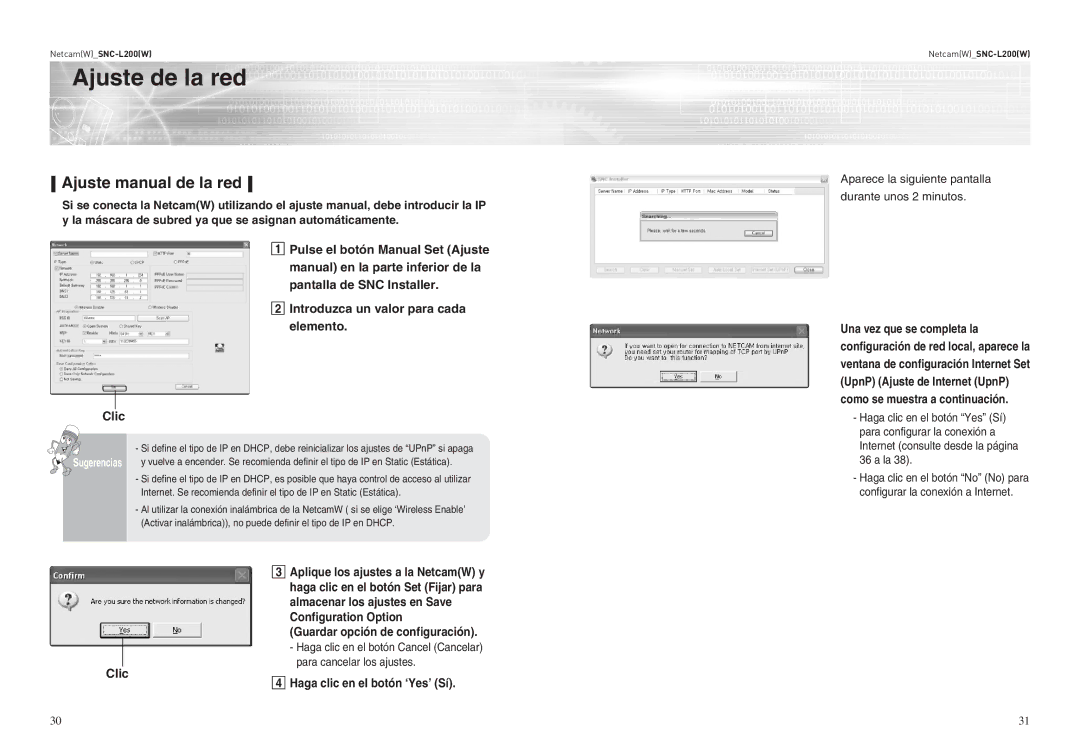 Samsung SNC-L200P Ajuste manual de la red, Guardar opción de configuración, Haga clic en el botón ‘Yes’ Sí 