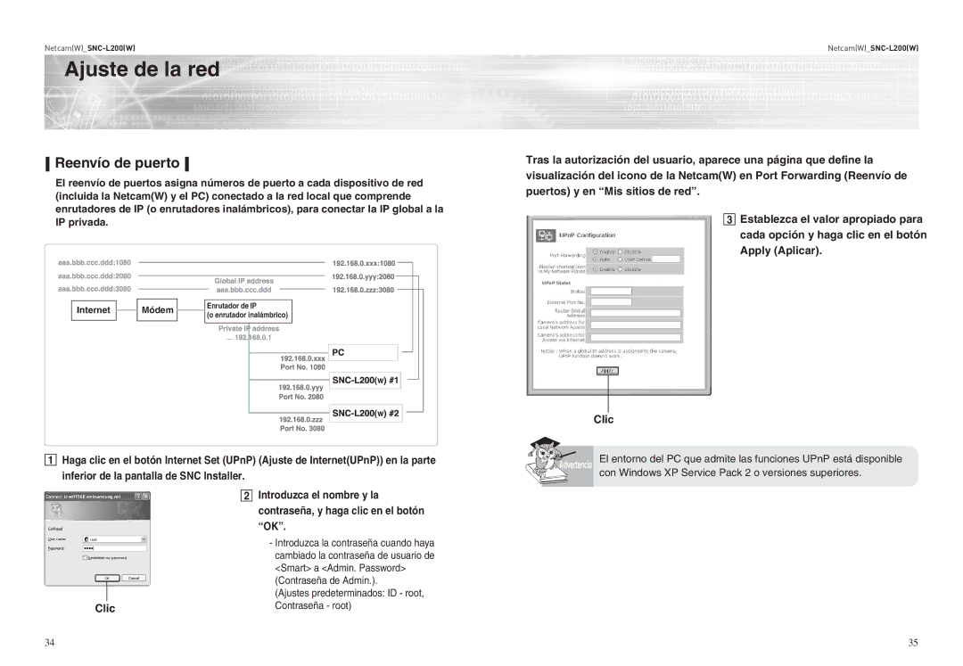 Samsung SNC-L200P manual Reenvío de puerto, Ajustes predeterminados ID root, Contraseña root 