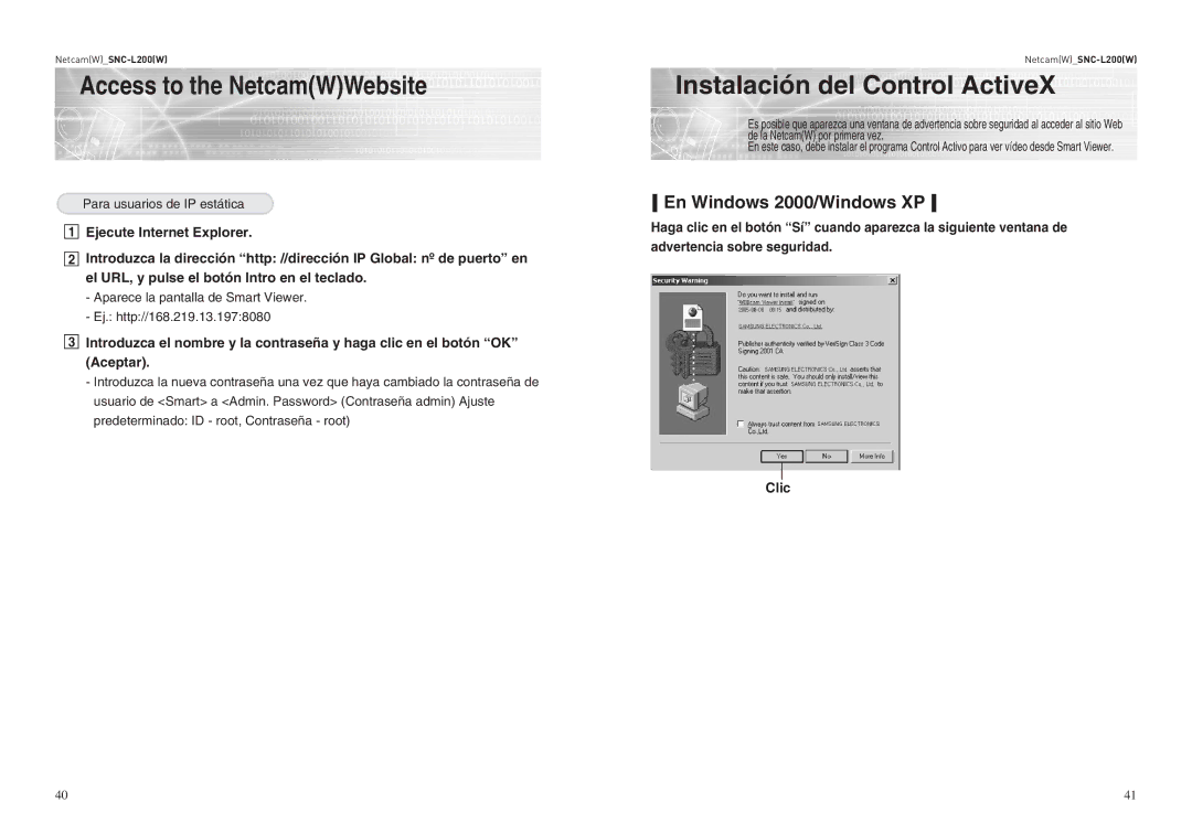 Samsung SNC-L200P manual Instalación del Control ActiveX, En Windows 2000/Windows XP 