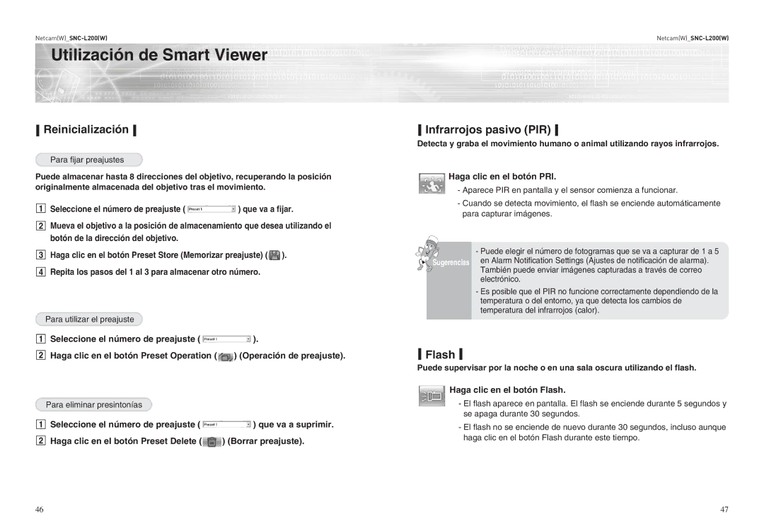 Samsung SNC-L200P manual Reinicialización Infrarrojos pasivo PIR, Para fijar preajustes, Para utilizar el preajuste 