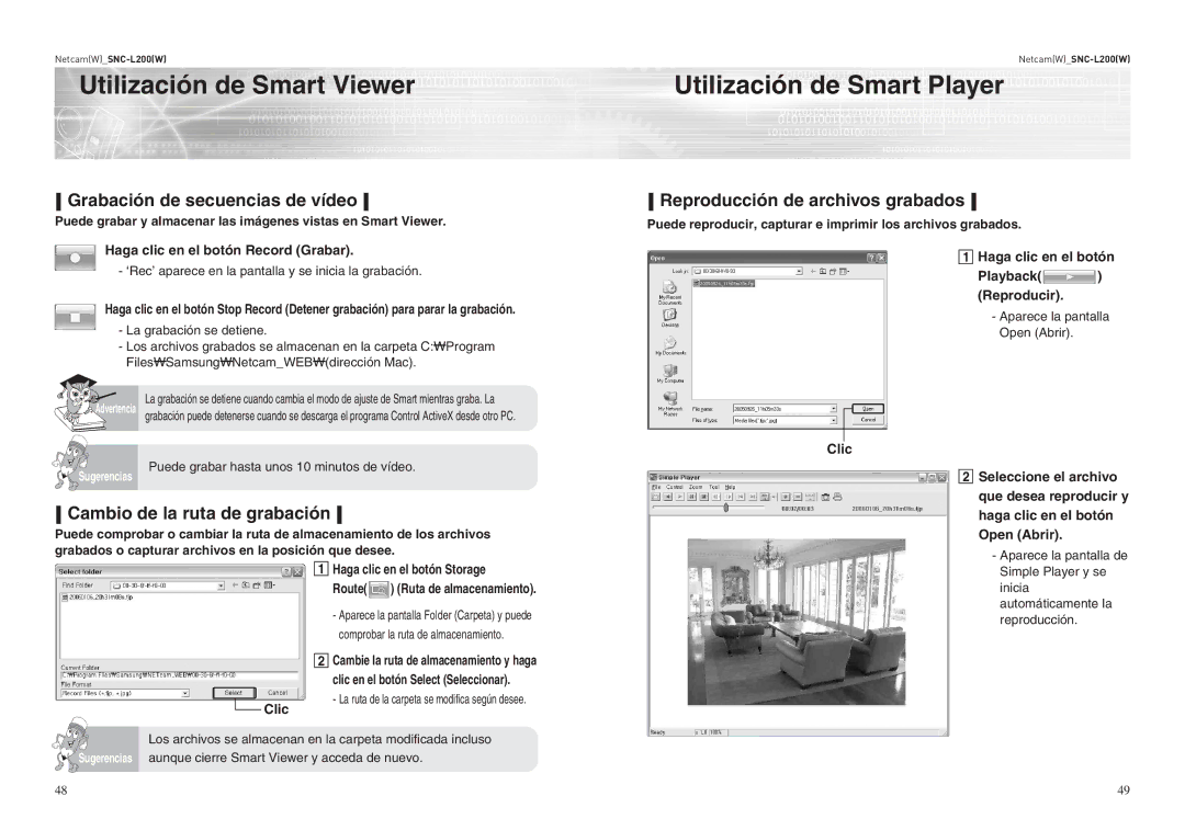 Samsung SNC-L200P manual Utilización de Smart Viewer Utilización de Smart Player, Grabación de secuencias de vídeo 