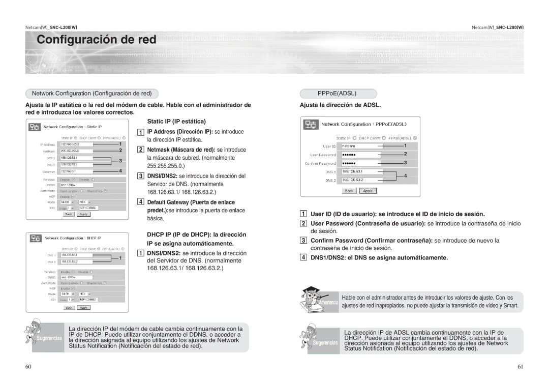 Samsung SNC-L200P La dirección IP estática, La máscara de subred. normalmente, 255.255.255.0, Servidor de DNS. normalmente 