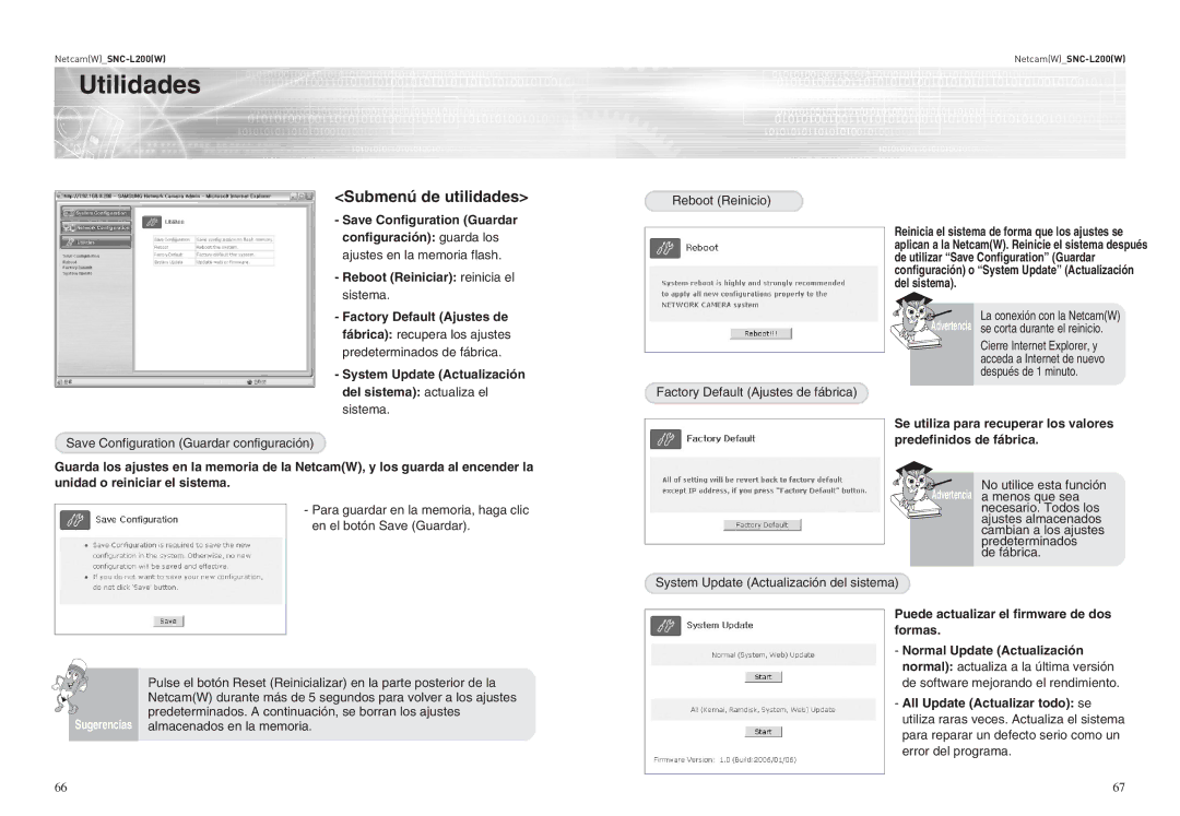 Samsung SNC-L200P manual Utilidades, Reboot Reiniciar reinicia el 