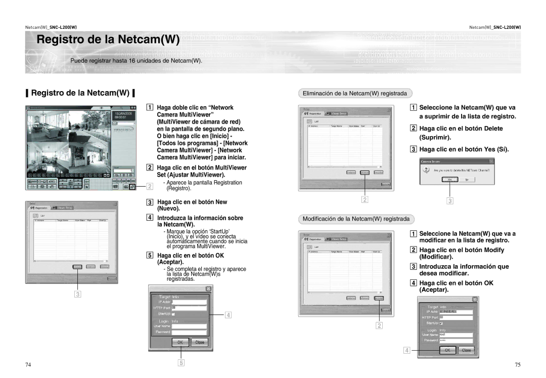 Samsung SNC-L200P manual Registro de la NetcamW, Haga clic en el botón OK Aceptar 