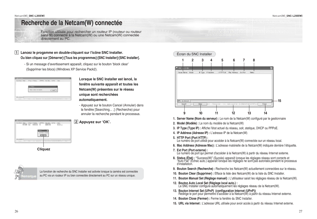 Samsung SNC-L200P manual Recherche de la NetcamW connectée 