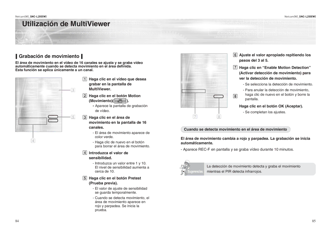 Samsung SNC-L200P manual Grabación de movimiento, Ver la detección de movimiento, Introduzca el valor de sensibilidad 