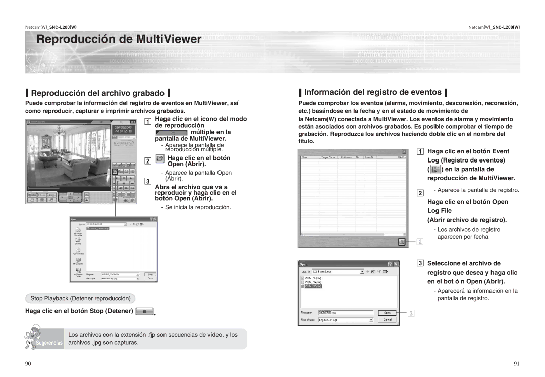 Samsung SNC-L200P manual Reproducción del archivo grabado, Información del registro de eventos 