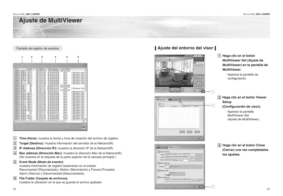 Samsung SNC-L200P manual Ajuste de MultiViewer, Ajuste del entorno del visor, Event Mode Modo de evento 