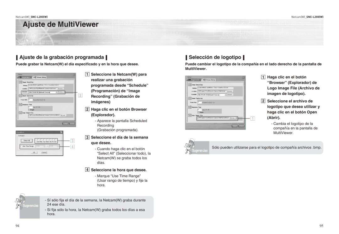 Samsung SNC-L200 manual Ajuste de la grabación programada Selección de logotipo, Seleccione el día de la semana Que desee 