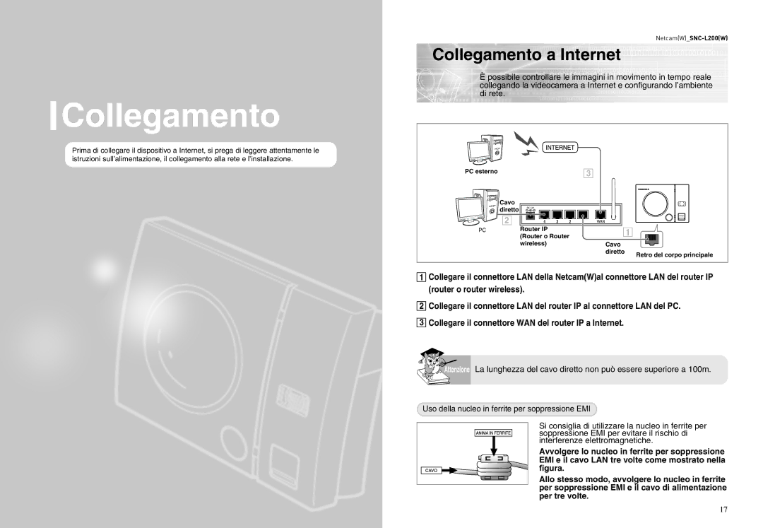 Samsung SNC-L200P manual Collegamento a Internet 