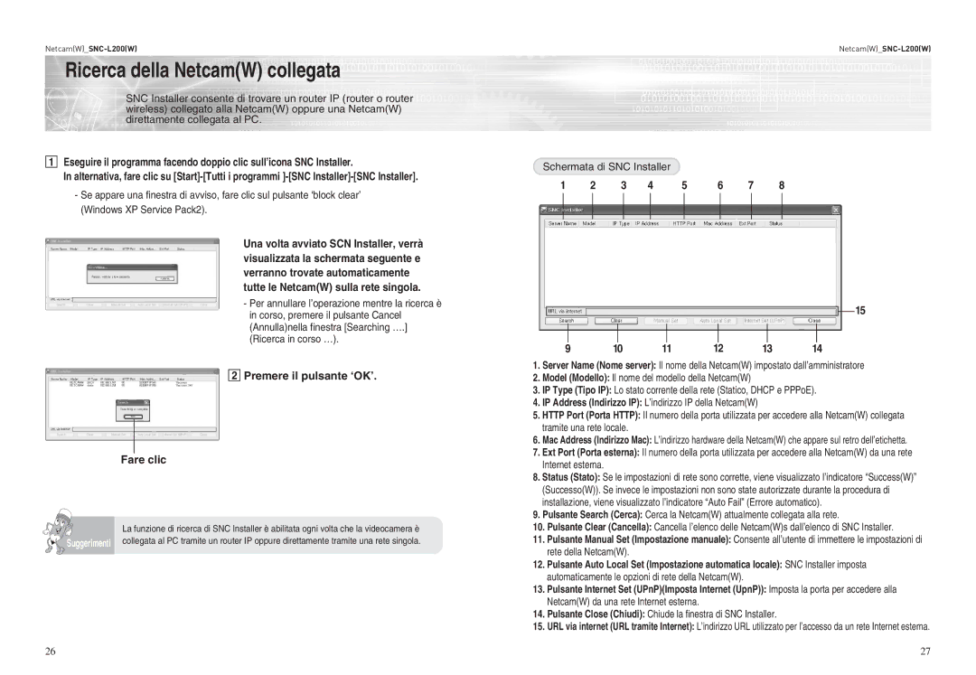 Samsung SNC-L200P manual Ricerca della NetcamW collegata, Premere il pulsante ‘OK’ Fare clic 