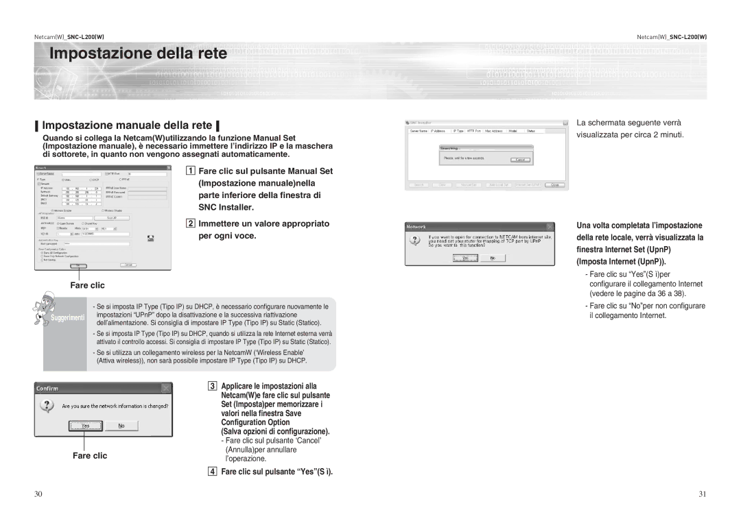 Samsung SNC-L200P Impostazione manuale della rete, Imposta Internet UpnP, Salva opzioni di configurazione 