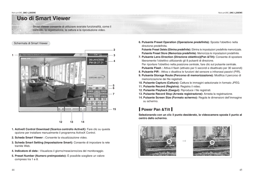 Samsung SNC-L200P manual Uso di Smart Viewer, Power Pan &Tilt, Scheda Smart Viewer Consente la visualizzazione video 