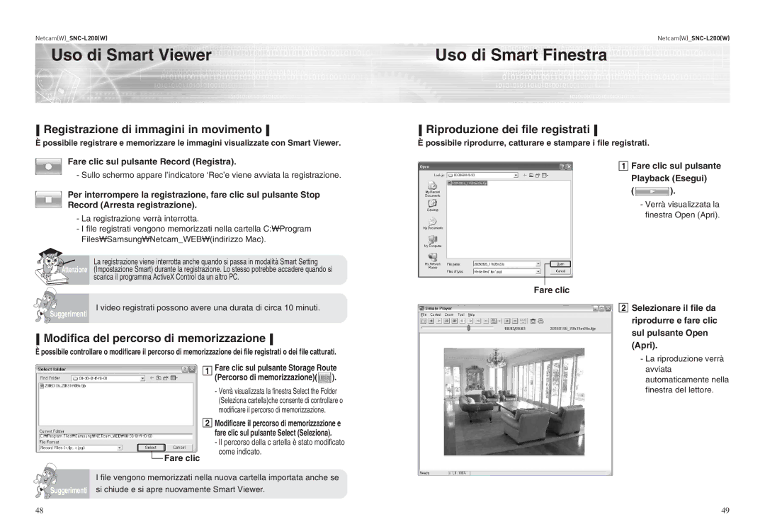 Samsung SNC-L200P manual Uso di Smart Viewer Uso di Smart Finestra, Registrazione di immagini in movimento 