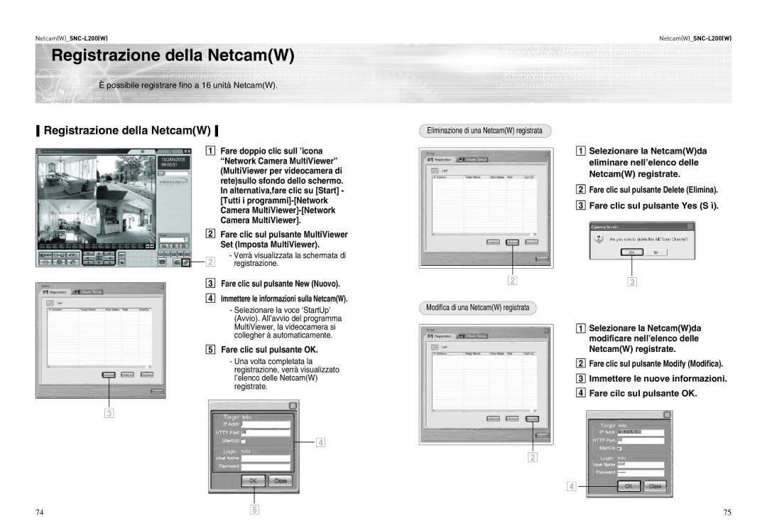 Samsung SNC-L200P manual Registrazione della NetcamW, Possibile registrare fino a 16 unità NetcamW 