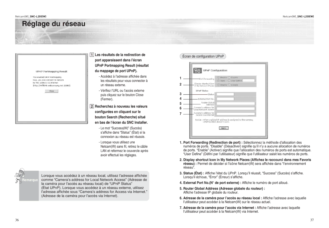 Samsung SNC-L200P manual Réglage du réseau 