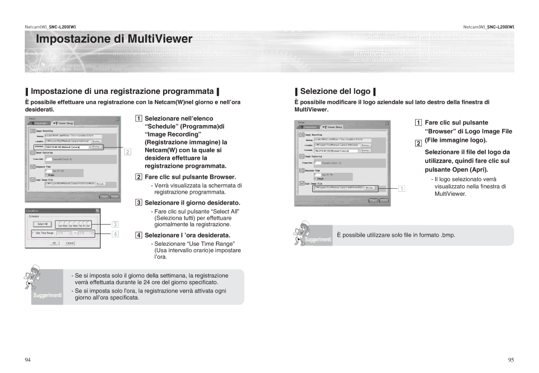 Samsung SNC-L200P manual Impostazione di una registrazione programmata, Selezione del logo, Selezionare l ’ora desiderata 