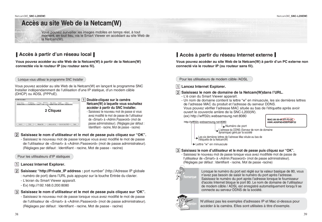 Samsung SNC-L200 manual Accès au site Web de la NetcamW, Accès à partir d’un réseau local, Double-cliquez sur la caméra 