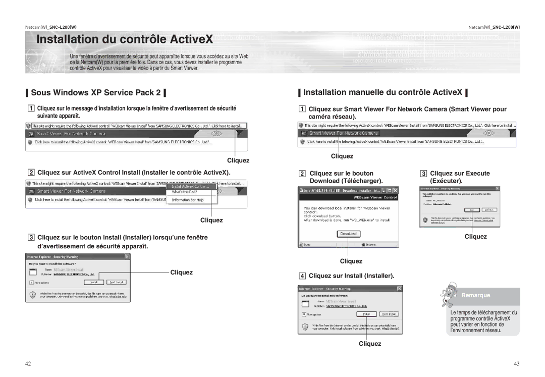 Samsung SNC-L200P manual Sous Windows XP Service Pack, Installation manuelle du contrôle ActiveX 