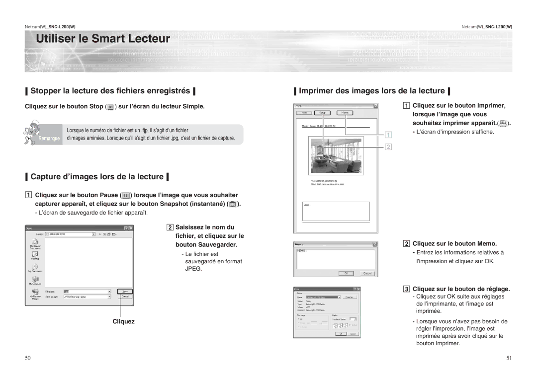 Samsung SNC-L200P manual Stopper la lecture des fichiers enregistrés, Capture d’images lors de la lecture 