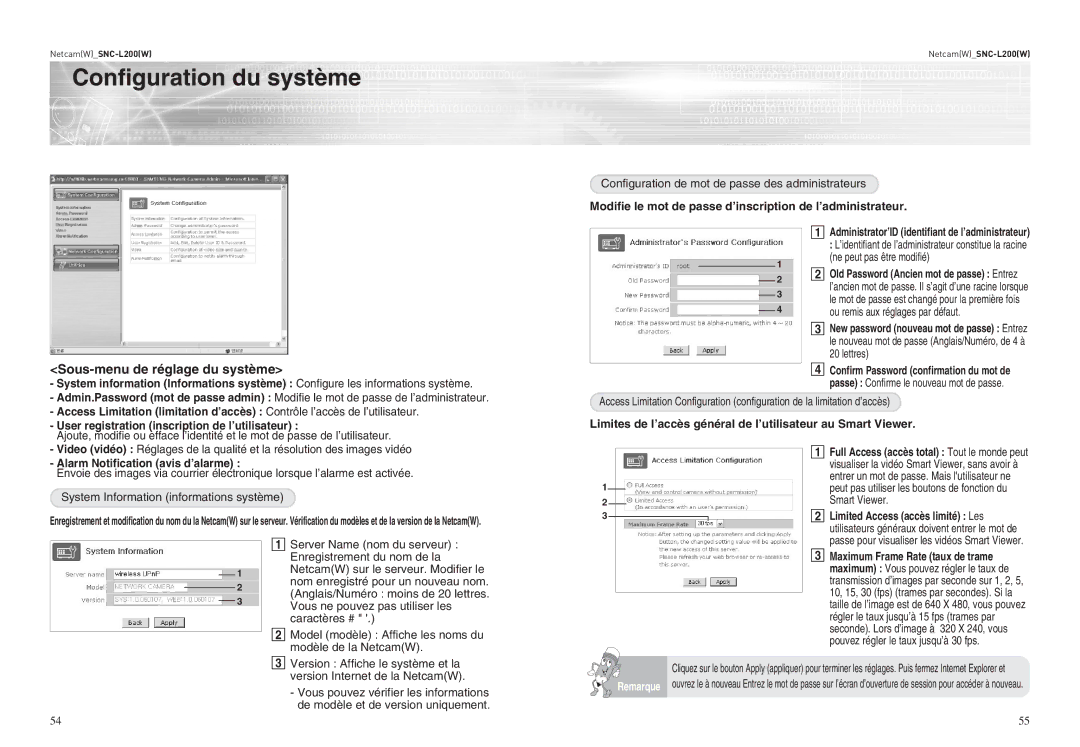 Samsung SNC-L200P manual Configuration du système, Sous-menu de réglage du système 