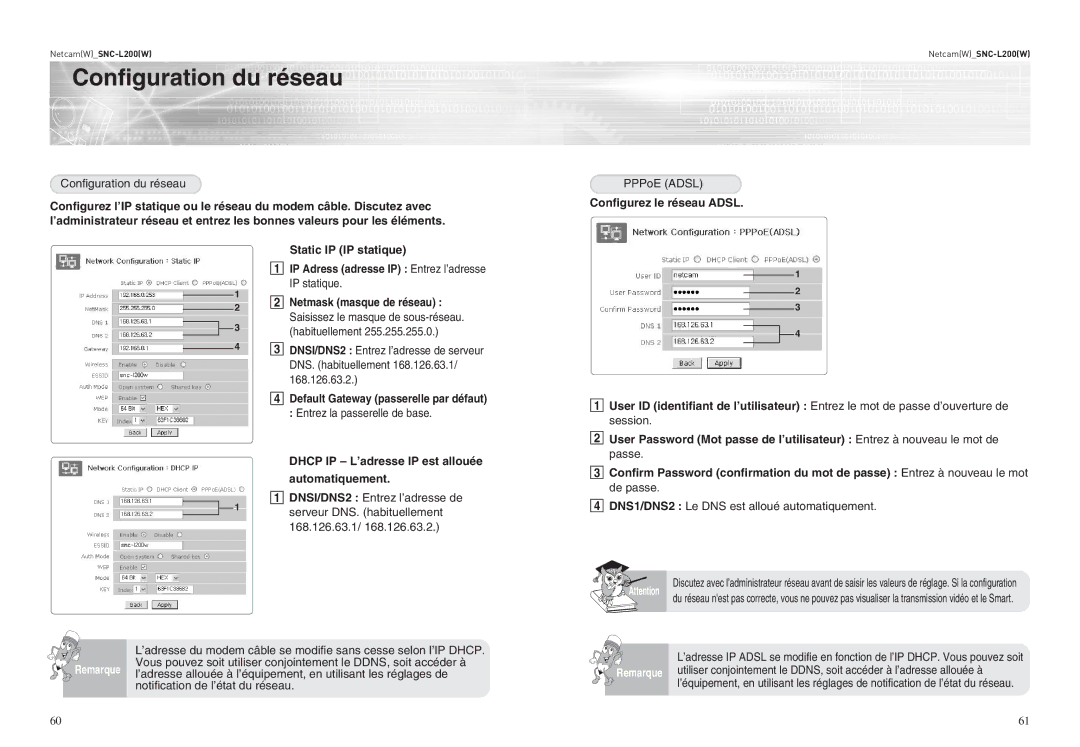 Samsung SNC-L200P manual Static IP IP statique, Habituellement, Dhcp IP L’adresse IP est allouée automatiquement 