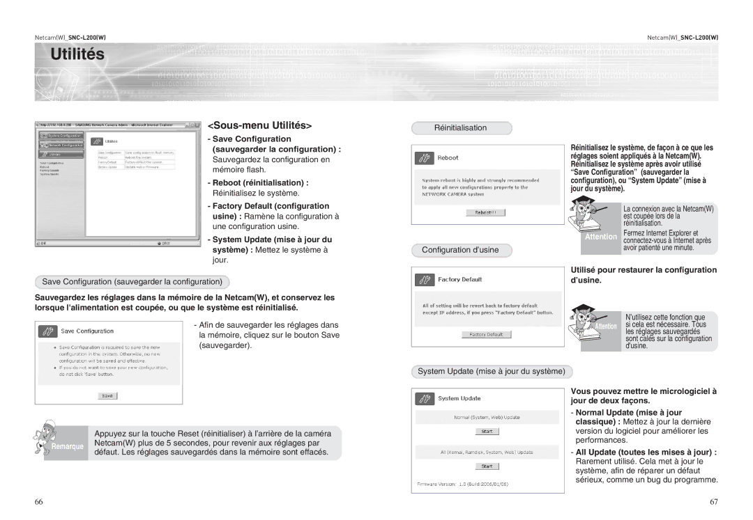 Samsung SNC-L200P manual Utilités 