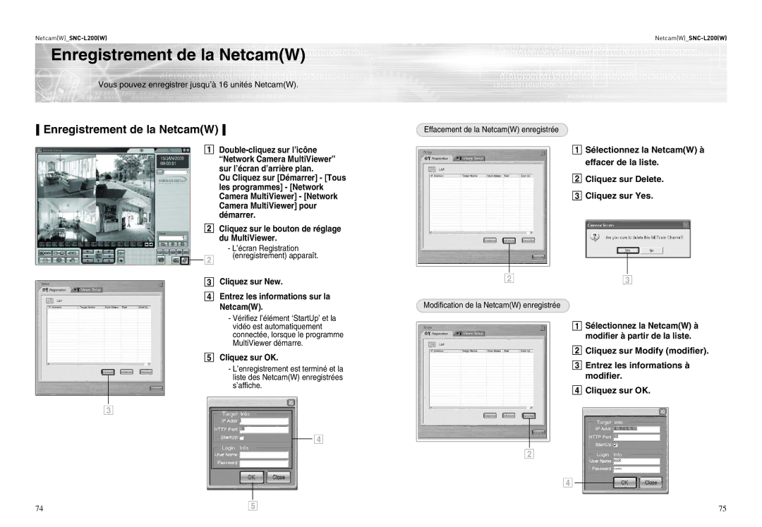 Samsung SNC-L200P manual Enregistrement de la NetcamW, Cliquez sur le bouton de réglage du MultiViewer 