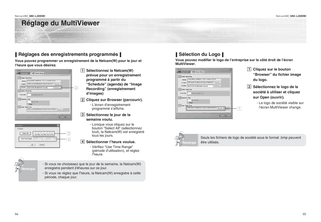 Samsung SNC-L200P manual Réglages des enregistrements programmés, ’écran d’enregistrement programmé s’affiche 